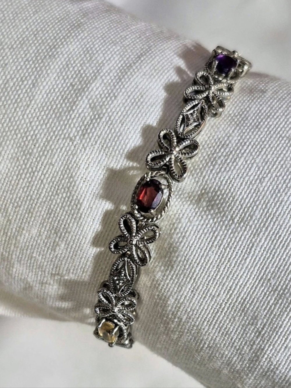 Silvertone Multicolor Crystals Tennis 7.5” Bracelet
